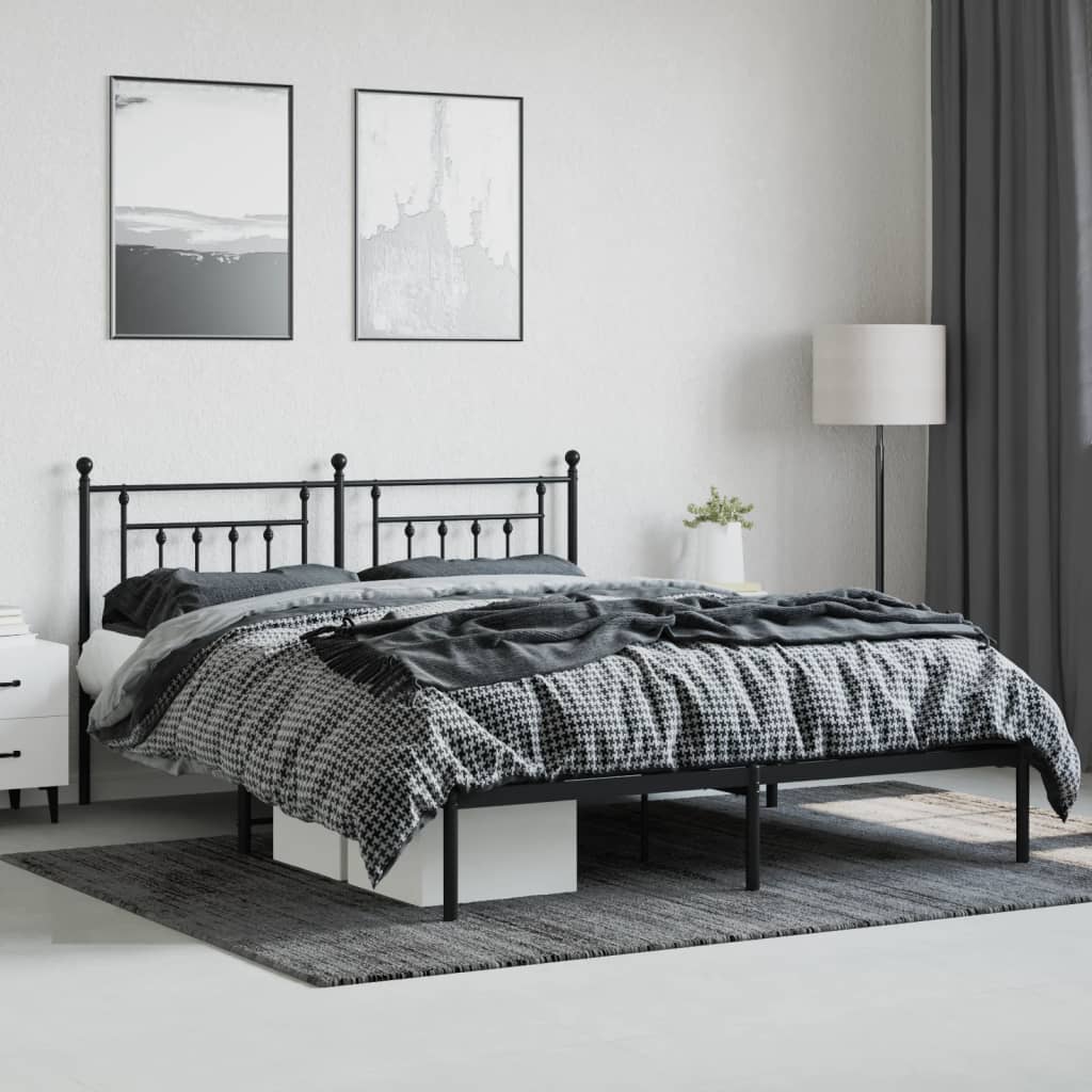 Bed frame with headboard metal black 180x200 cm