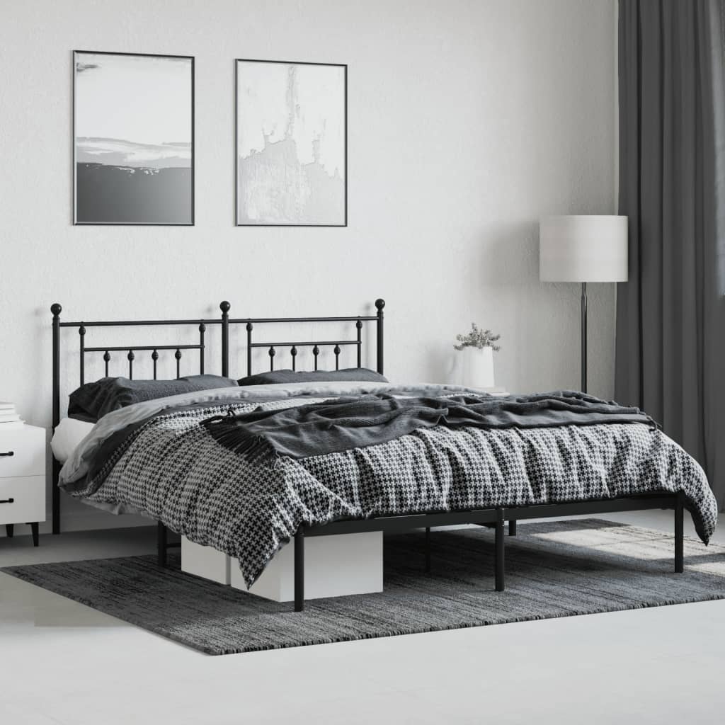 Bed frame with headboard metal black 183x213 cm