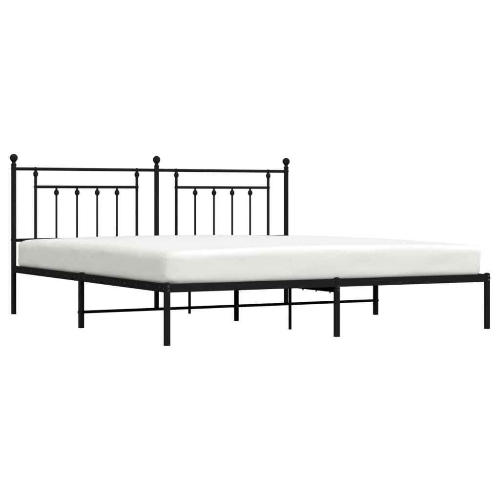 Bed frame with headboard metal black 193x203 cm