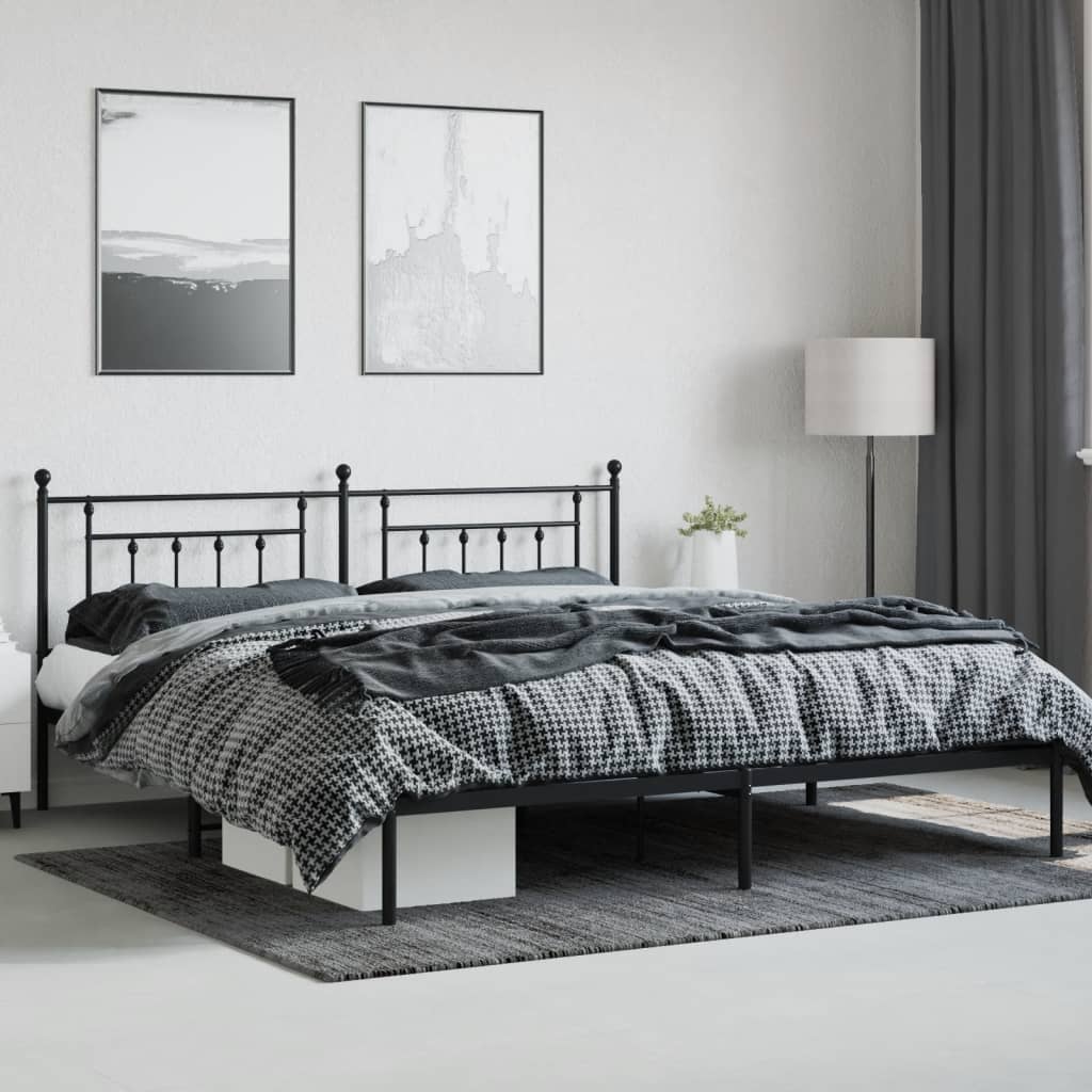 Bed frame with headboard metal black 200x200 cm