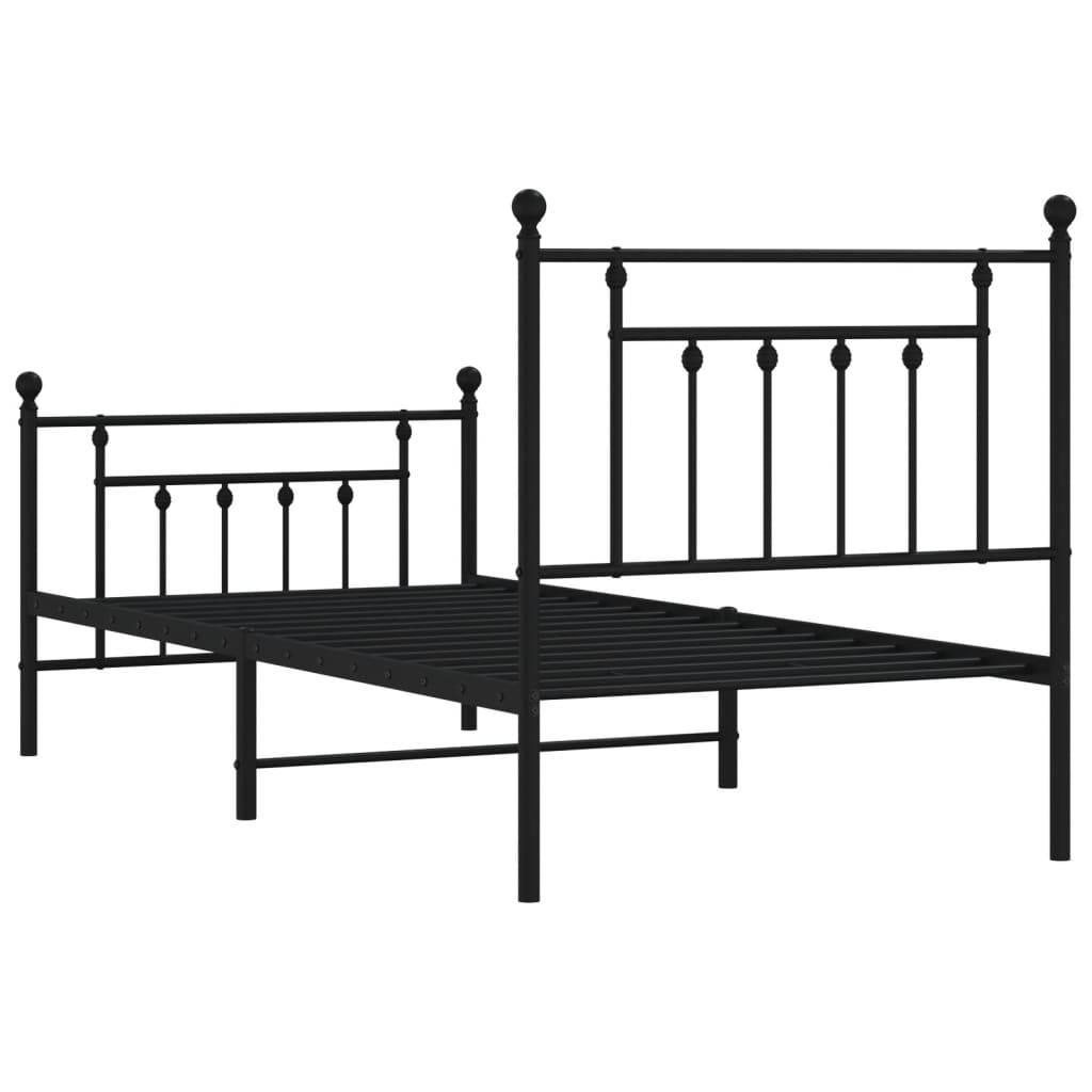 Bed frame with head and footboard metal black 80x200 cm