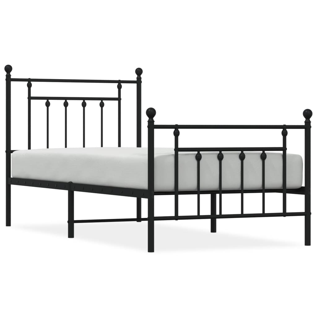 Bed frame with head and footboard metal black 90x190 cm