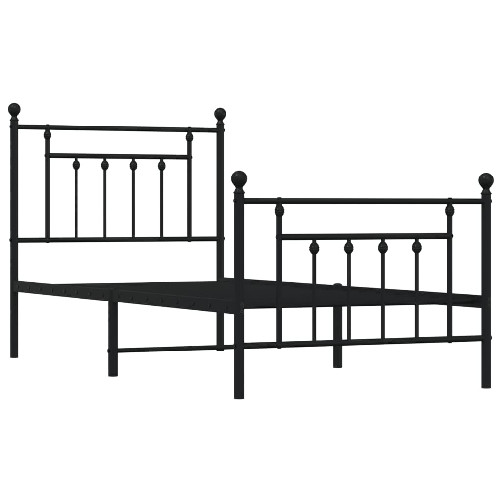 Bed frame with head and footboard metal black 90x190 cm