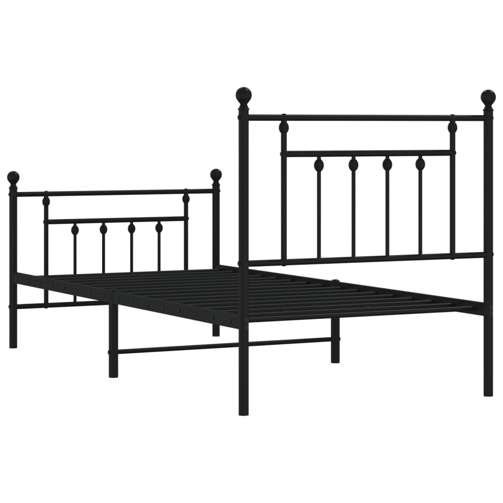 Bed frame with head and footboard metal black 90x190 cm