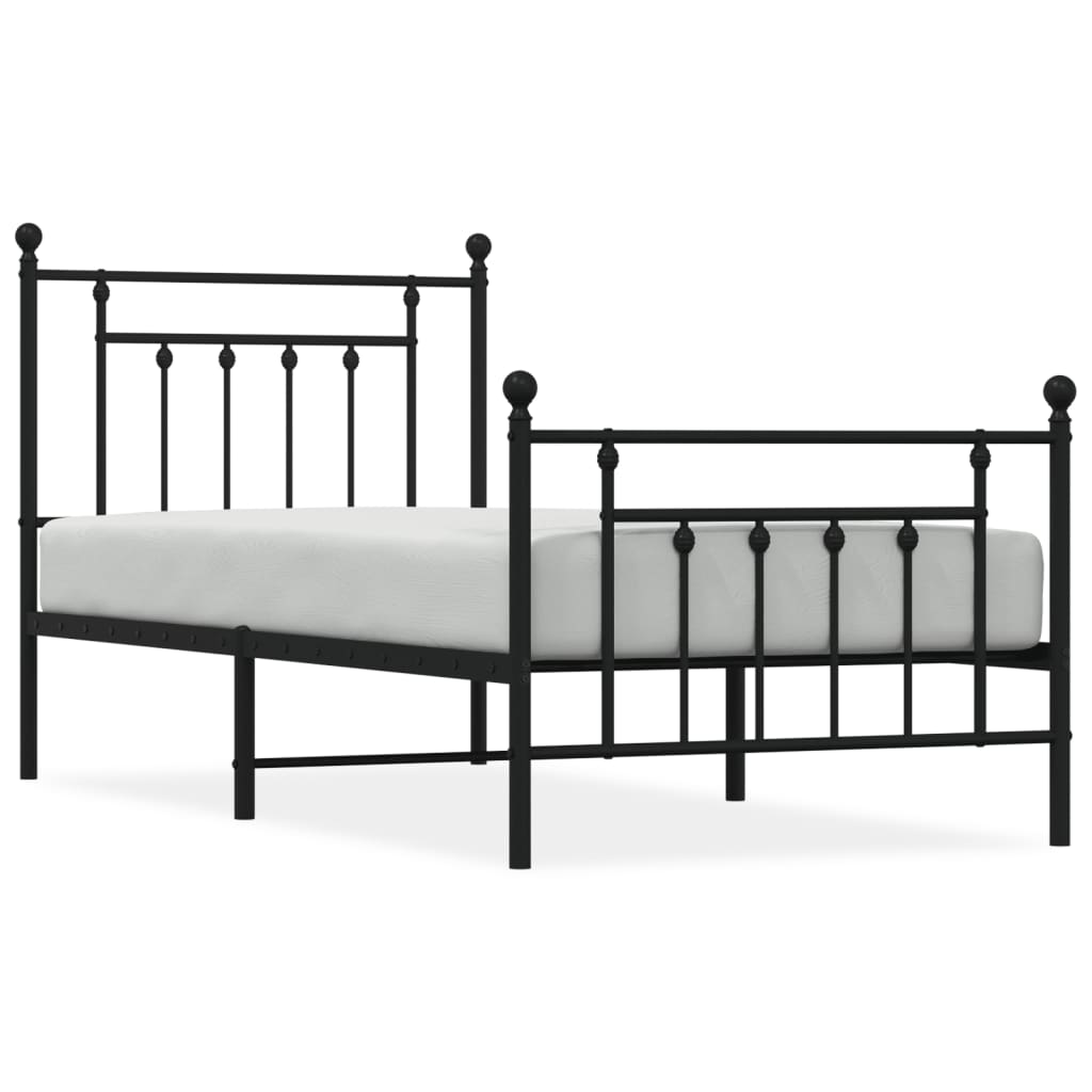 Bed frame with head and footboard metal black 90x200 cm