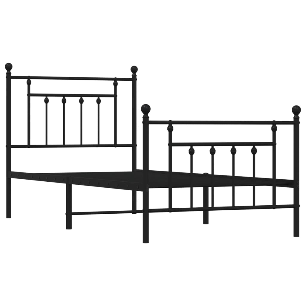 Bed frame with head and footboard metal black 90x200 cm