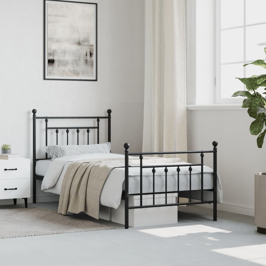 Bed frame with head and footboard metal black 90x200 cm