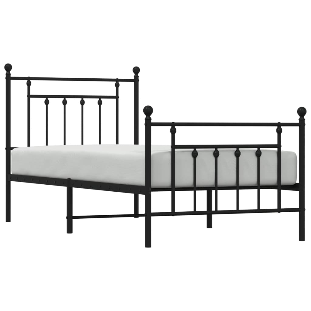 Bed frame with head and footboard metal black 90x200 cm
