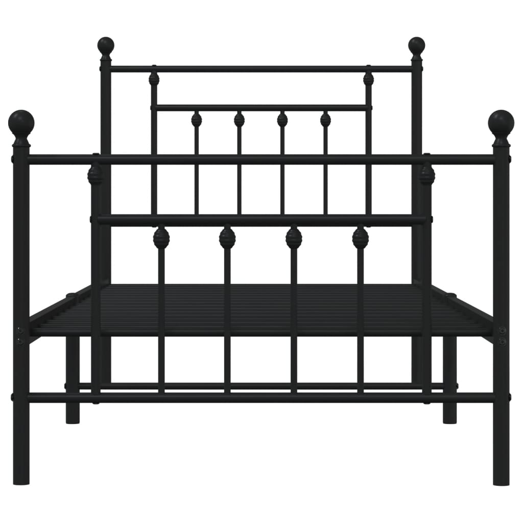 Bed frame with head and footboard metal black 90x200 cm