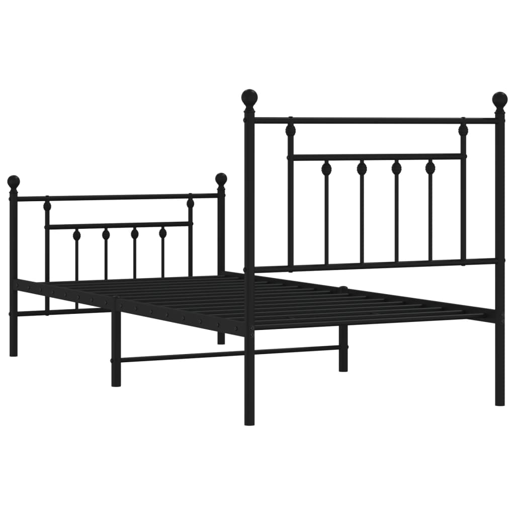 Bed frame with head and footboard metal black 90x200 cm