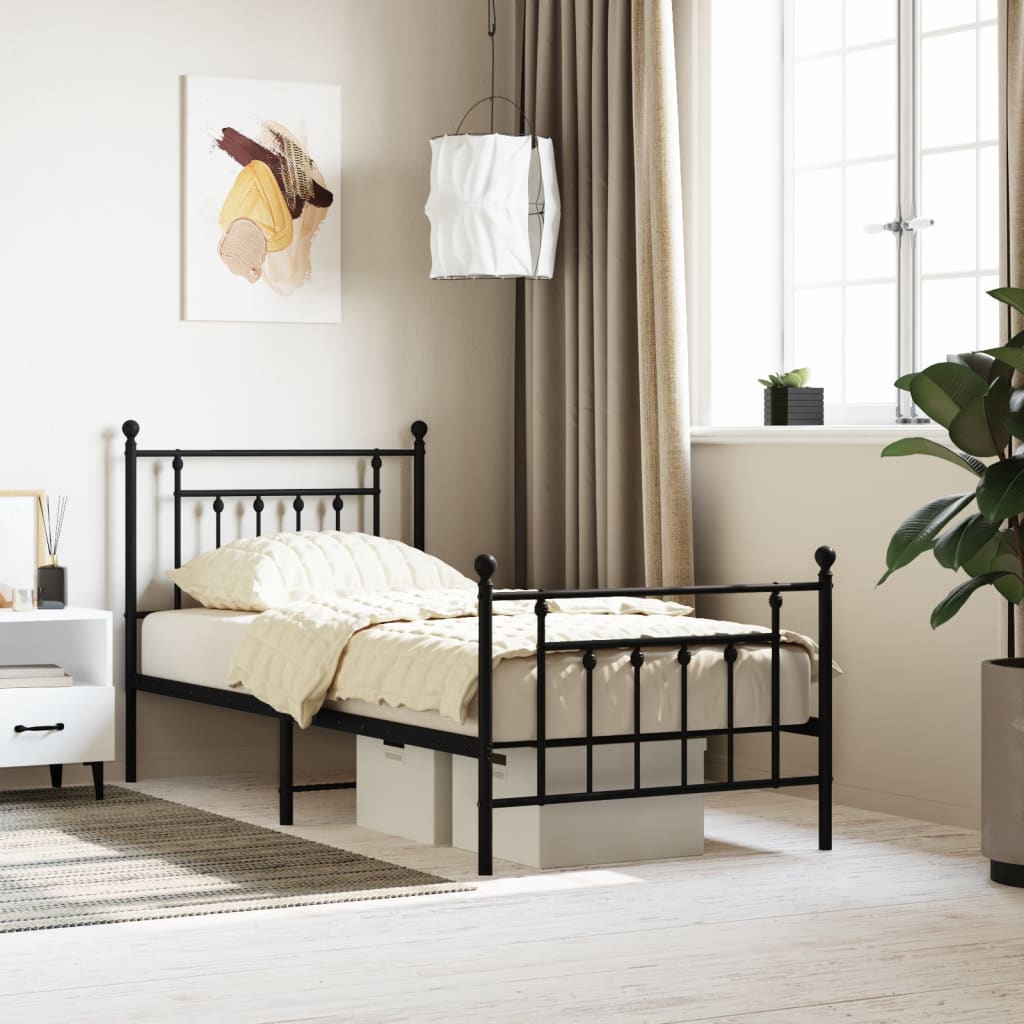 Bed frame with head and footboard metal black 90x200 cm