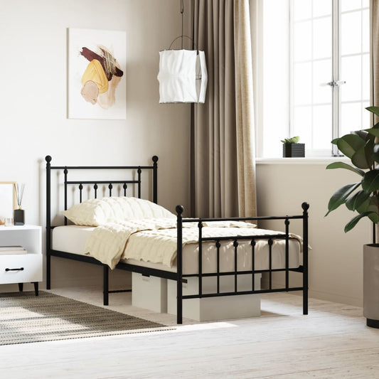 Bed frame with head and footboard metal black 90x200 cm