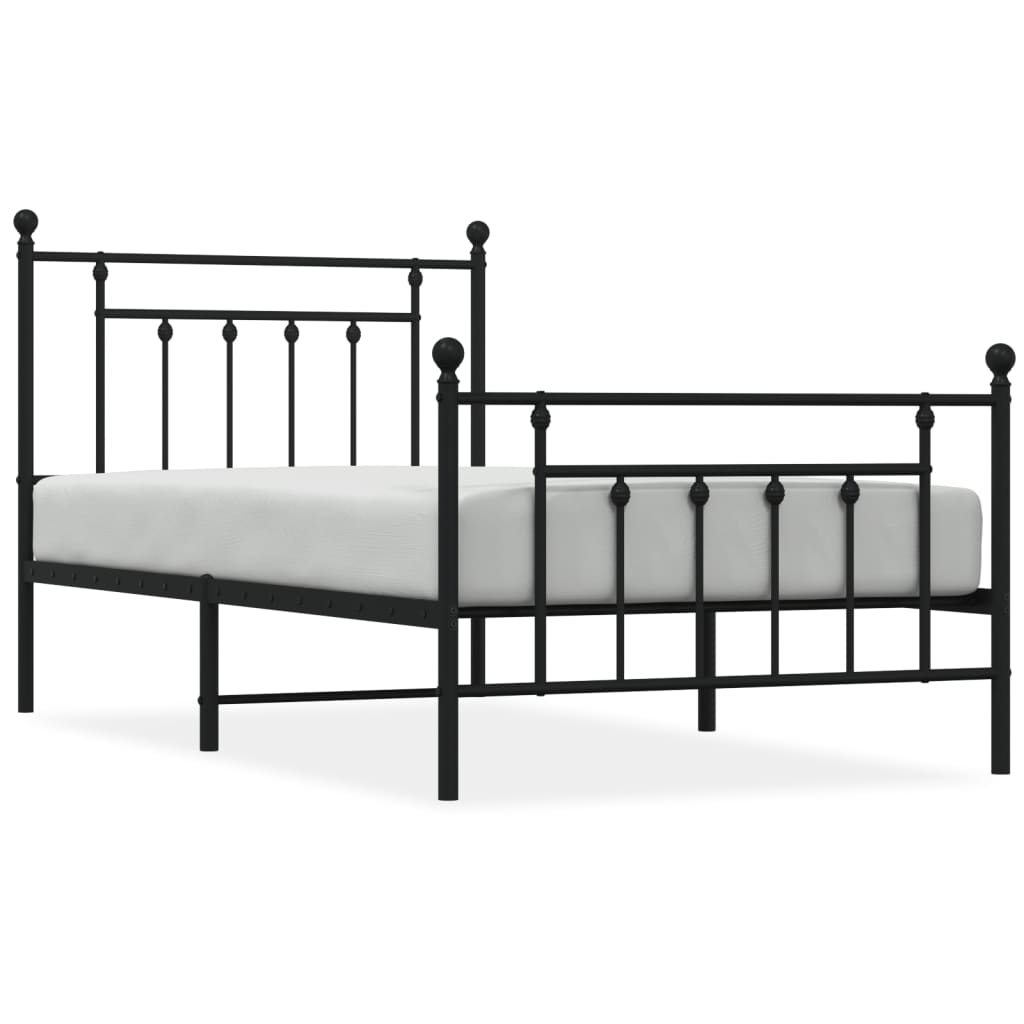 Bed frame with head and footboard metal black 100x190 cm