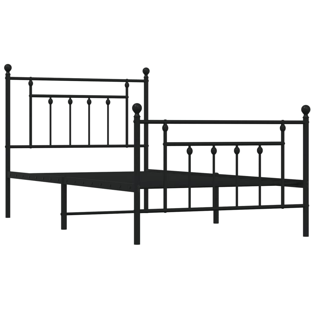 Bed frame with head and footboard metal black 100x190 cm