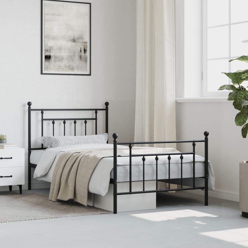 Bed frame with head and footboard metal black 100x190 cm