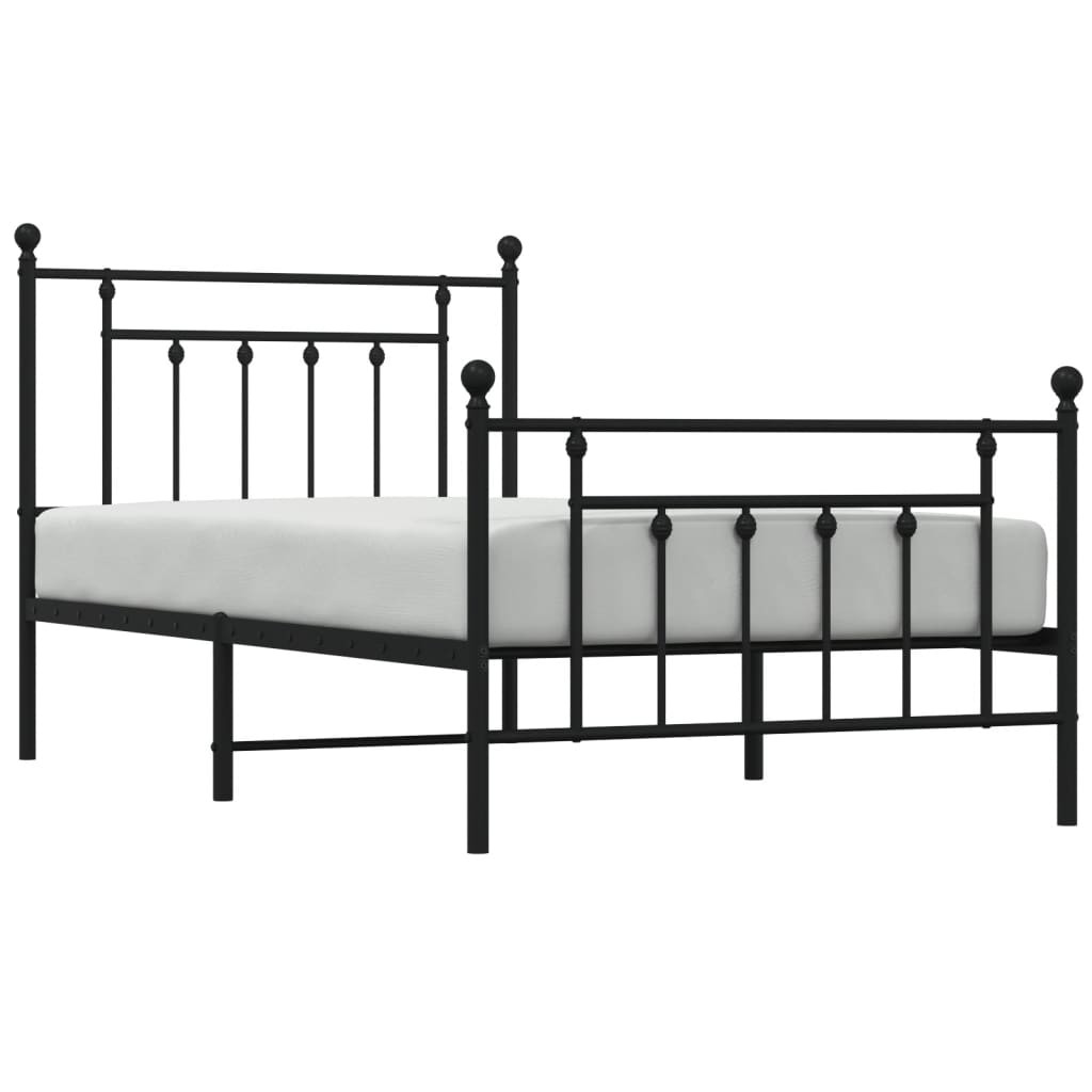 Bed frame with head and footboard metal black 100x190 cm