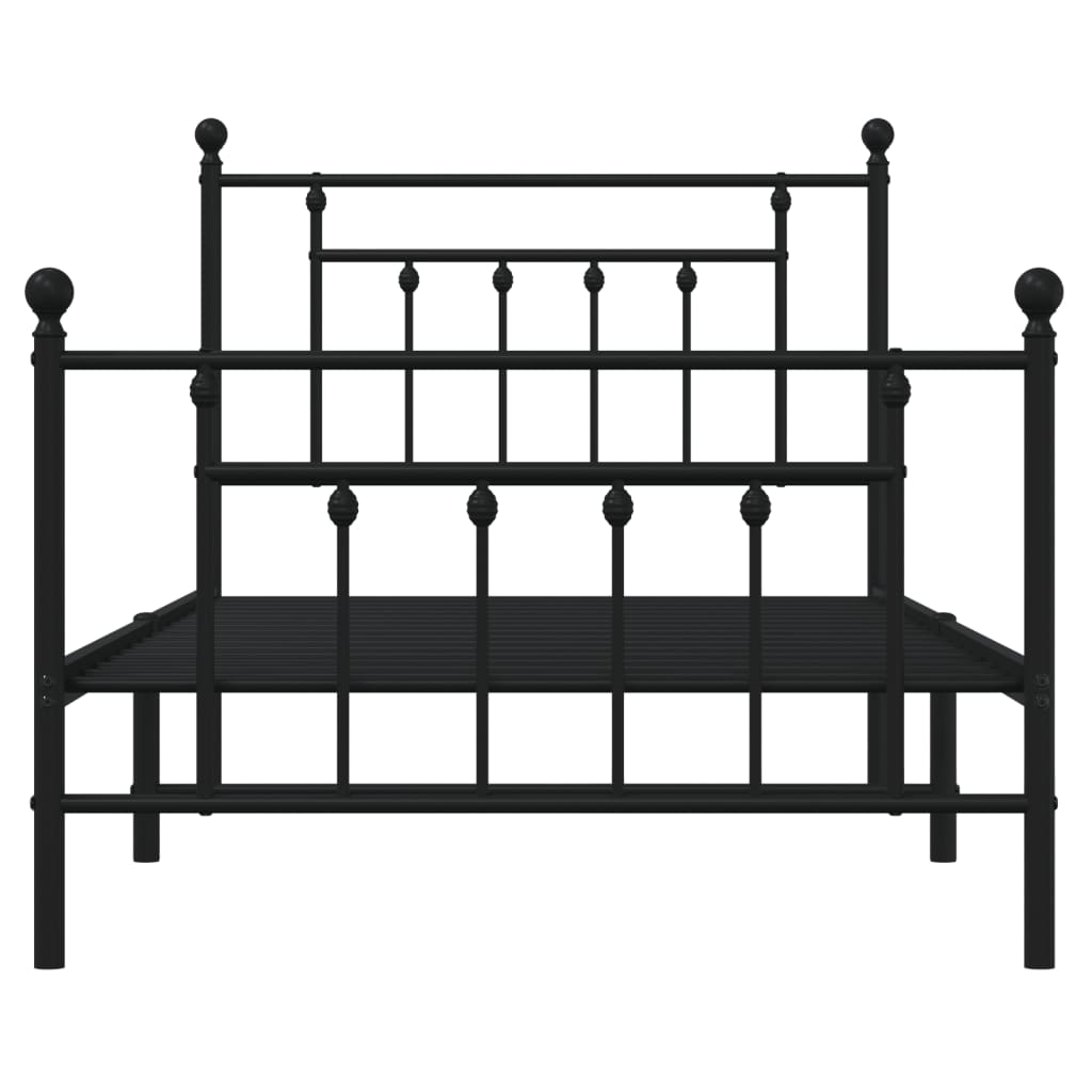 Bed frame with head and footboard metal black 100x190 cm