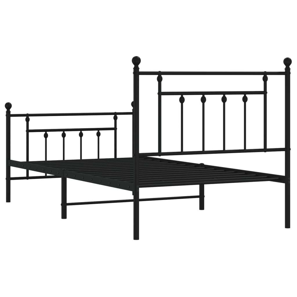 Bed frame with head and footboard metal black 100x190 cm