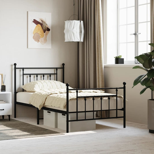 Bed frame with head and footboard metal black 100x190 cm