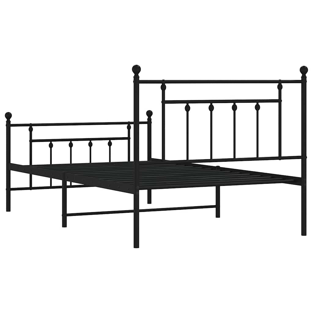 Bed frame with head and footboard metal black 100x200 cm