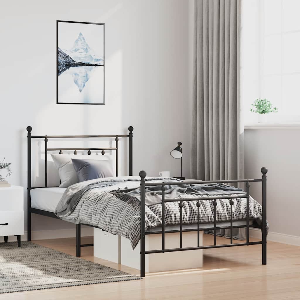 Bed frame with head and footboard metal black 100x200 cm