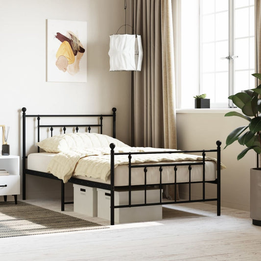 Bed frame with head and footboard metal black 107x203 cm