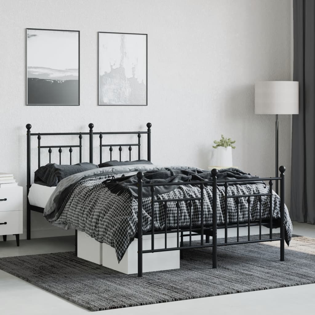 Bed frame with head and footboard metal black 120x190 cm