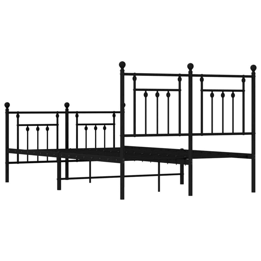 Bed frame with head and footboard metal black 120x190 cm