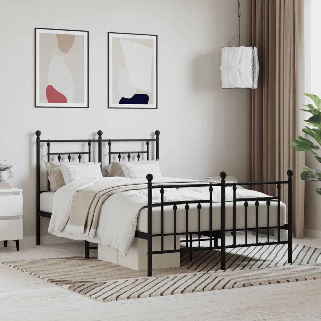Bed frame with head and footboard metal black 120x200 cm