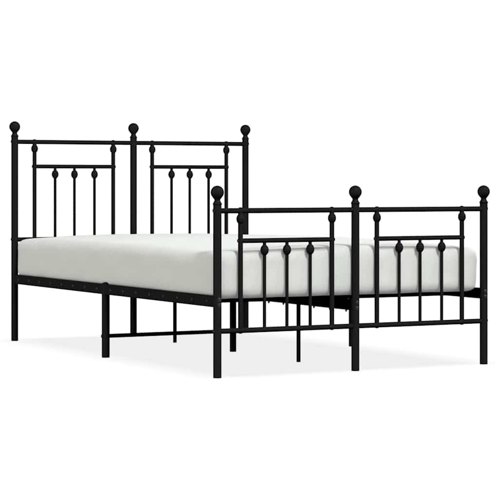 Bed frame with head and footboard metal black 135x190 cm