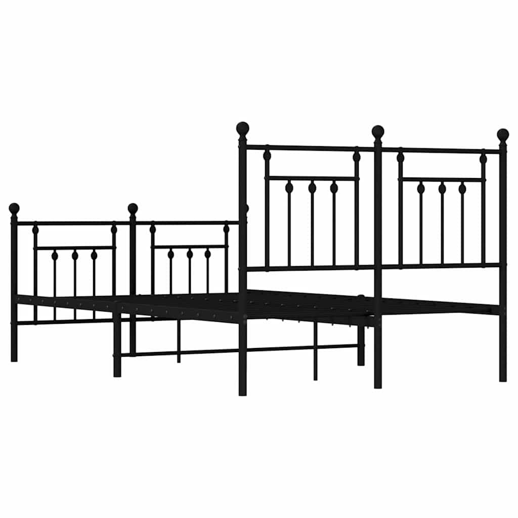 Bed frame with head and footboard metal black 135x190 cm