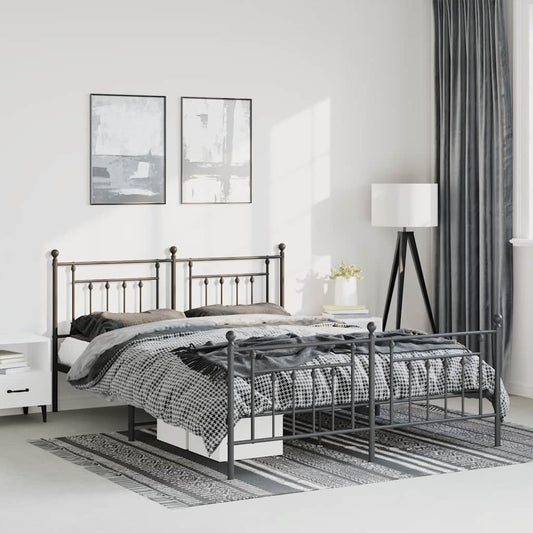 Bed frame with head and footboard metal black 135x190 cm