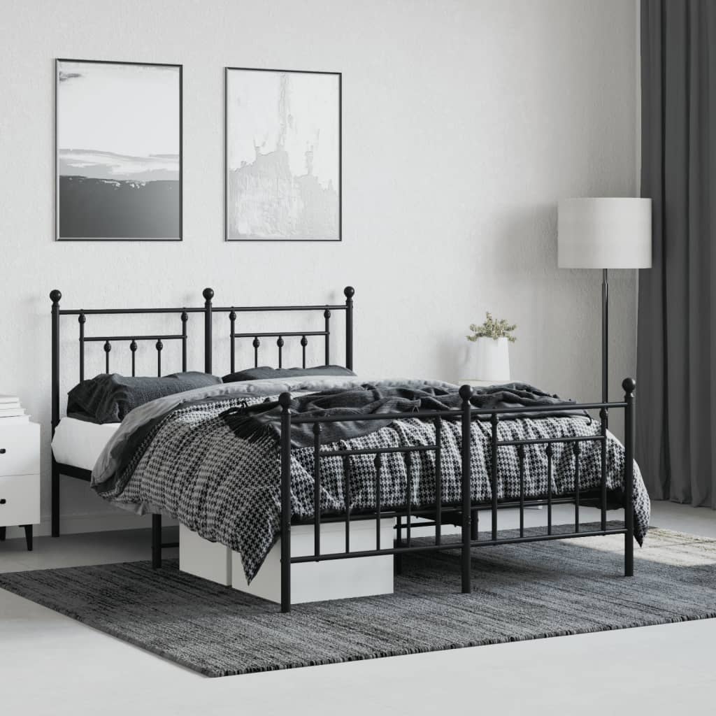 Bed frame with head and footboard metal black 140x190 cm