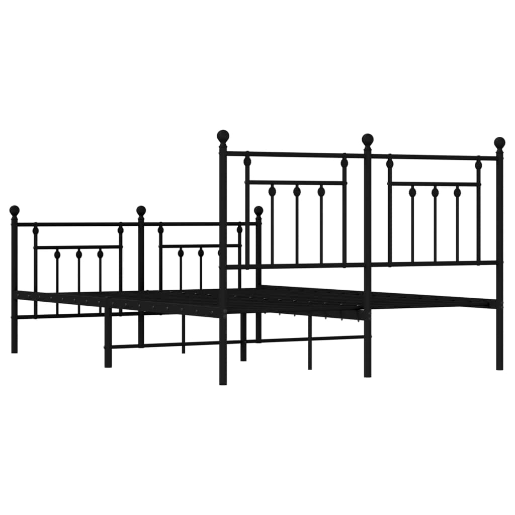 Bed frame with head and footboard metal black 140x190 cm