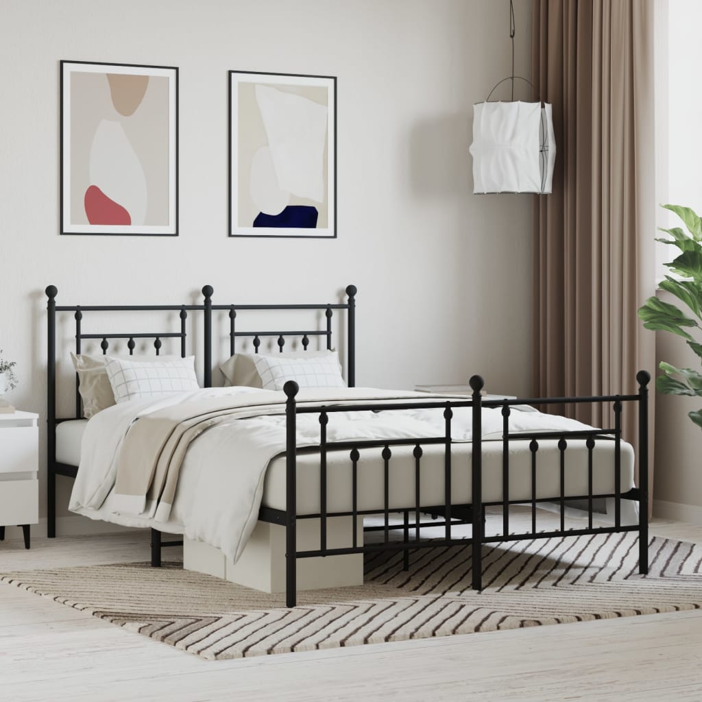 Bed frame with head and footboard metal black 140x200 cm