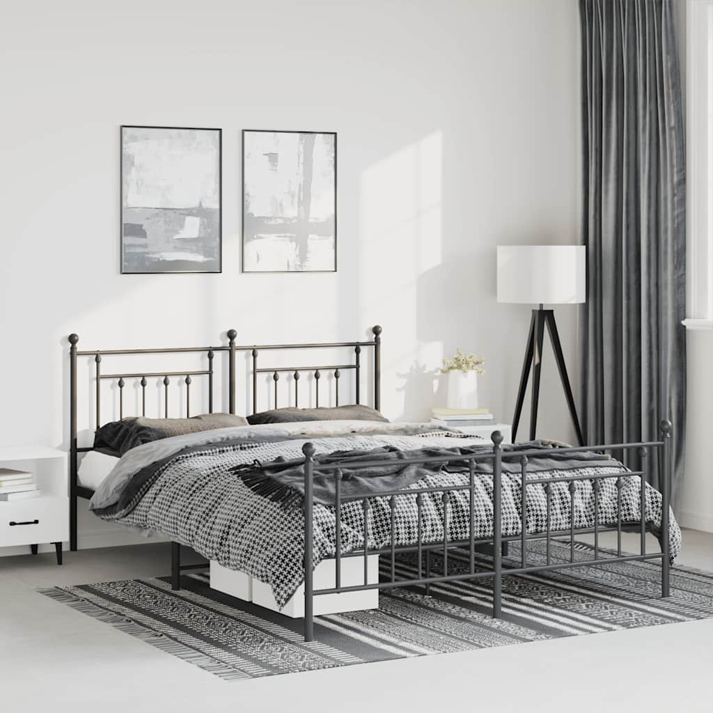Bed frame with head and footboard metal black 150x200 cm