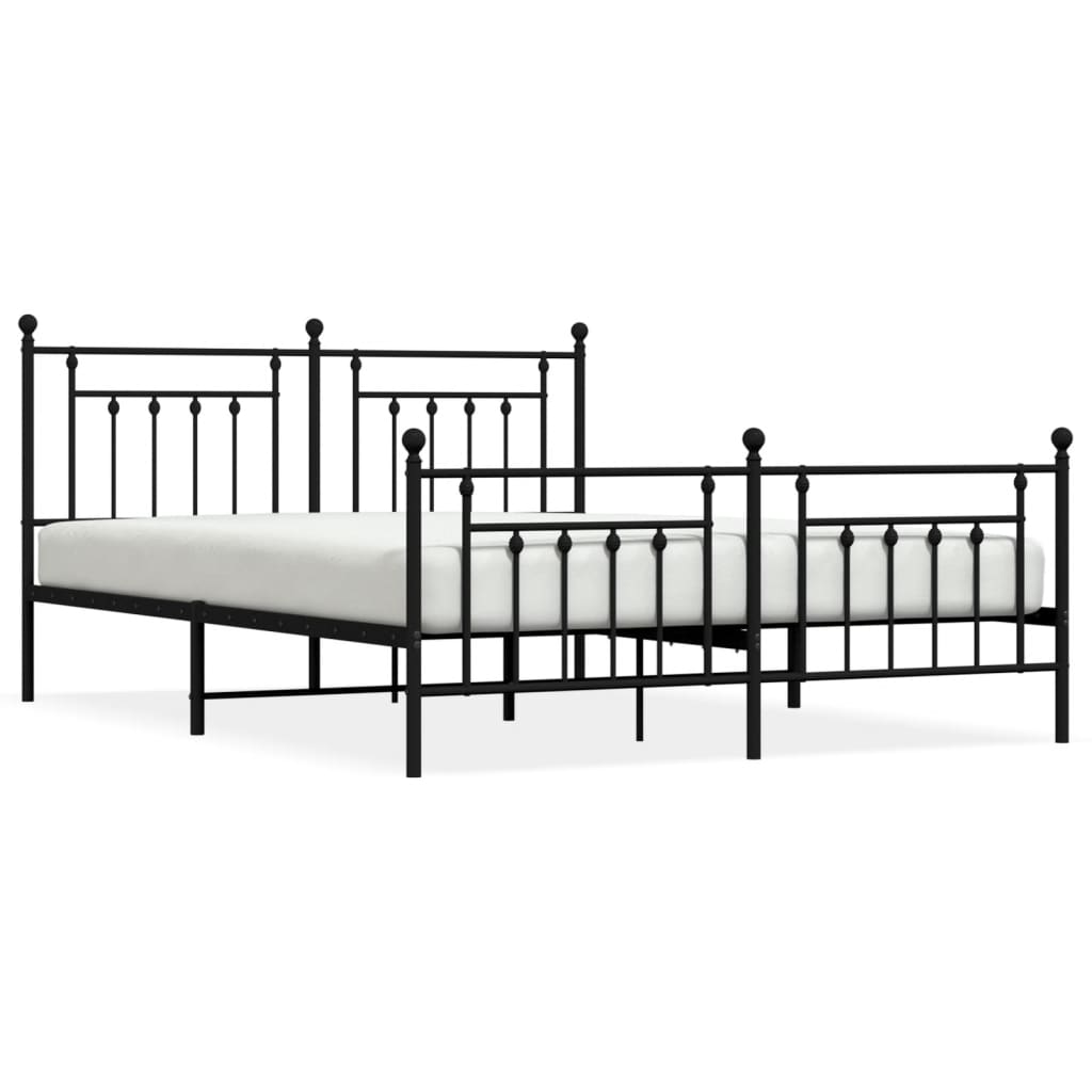 Bed frame with head and footboard metal black 183x213 cm