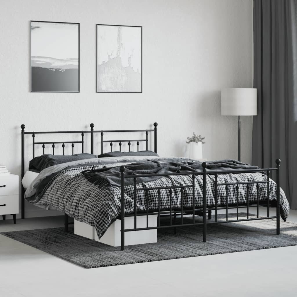 Bed frame with head and footboard metal black 183x213 cm