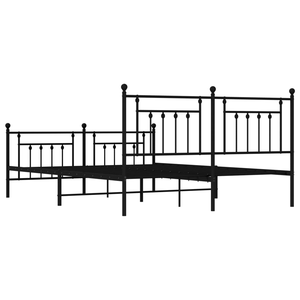 Bed frame with head and footboard metal black 183x213 cm