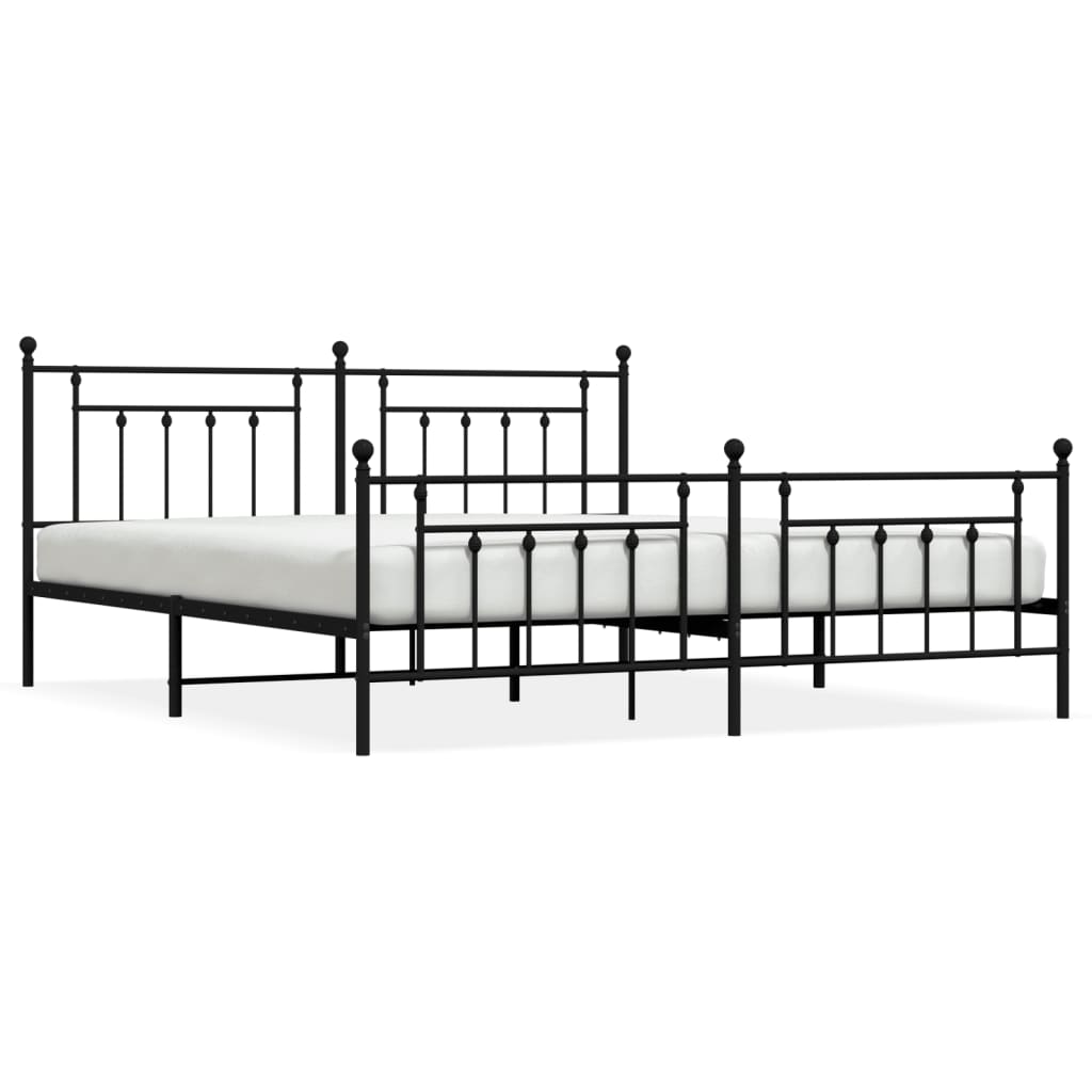 Bed frame with head and footboard metal black 200x200 cm