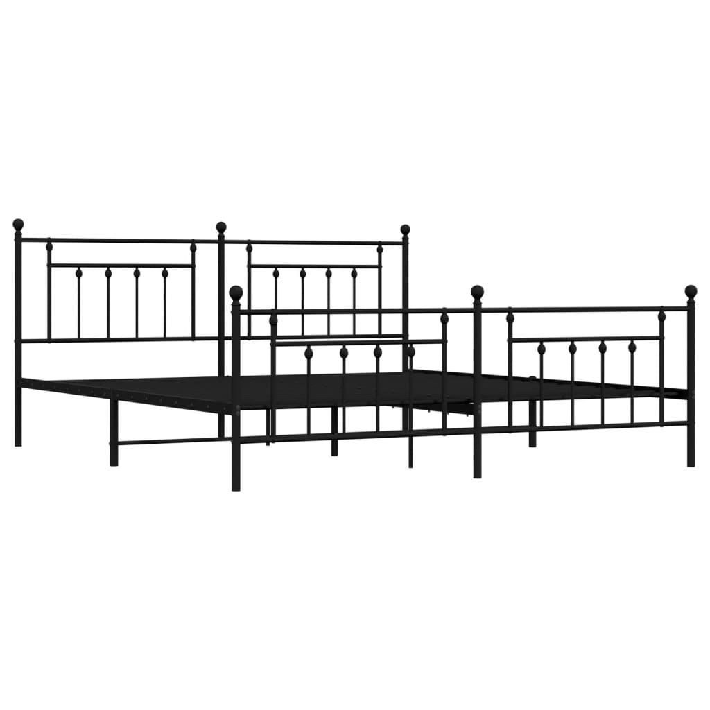 Bed frame with head and footboard metal black 200x200 cm