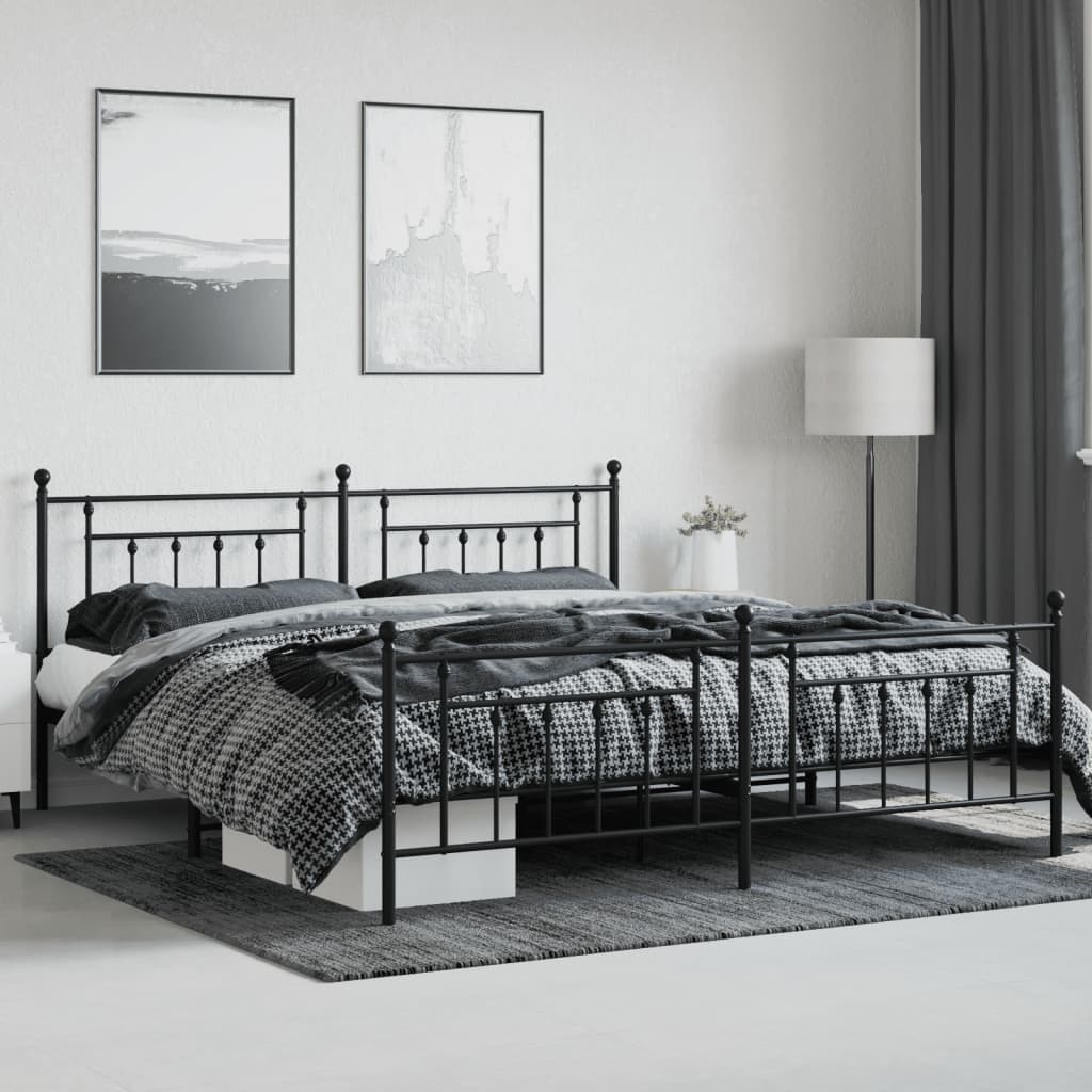 Bed frame with head and footboard metal black 200x200 cm