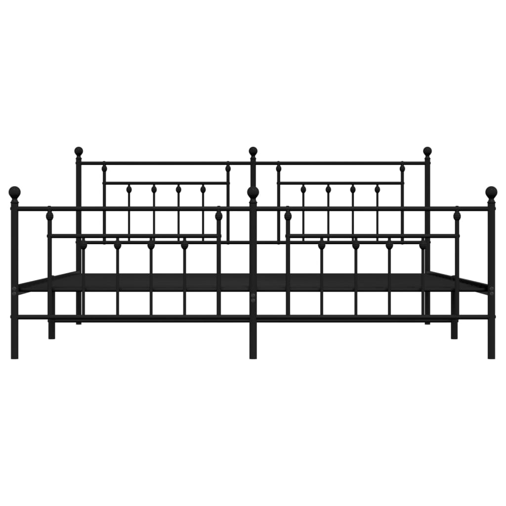 Bed frame with head and footboard metal black 200x200 cm