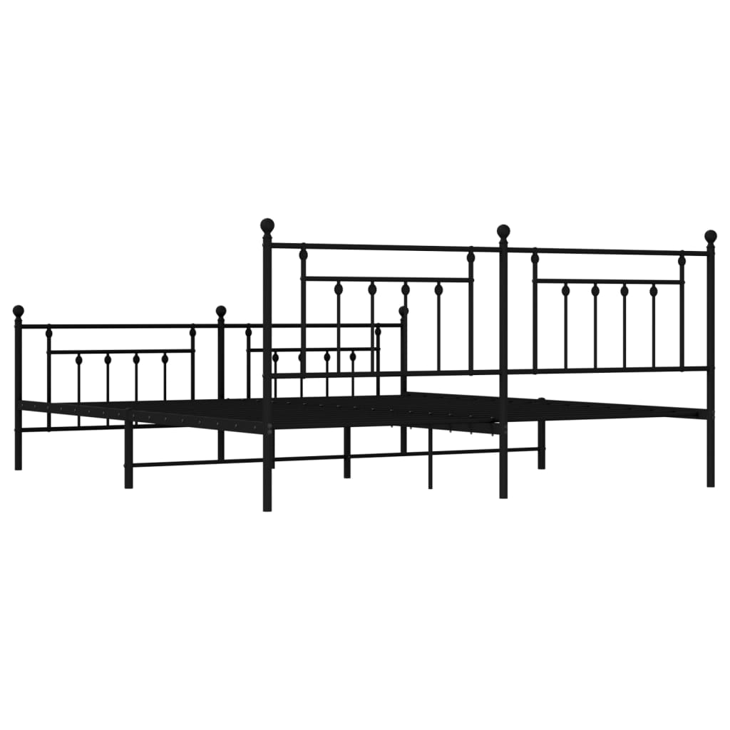 Bed frame with head and footboard metal black 200x200 cm