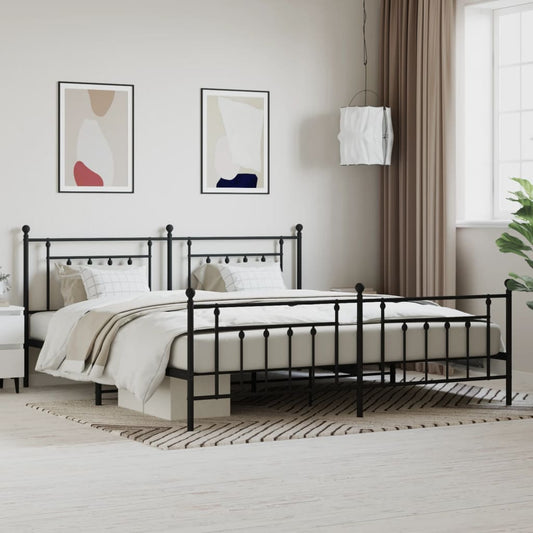Bed frame with head and footboard metal black 200x200 cm