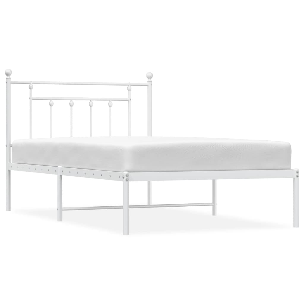 Bed frame with headboard metal white 107x203 cm