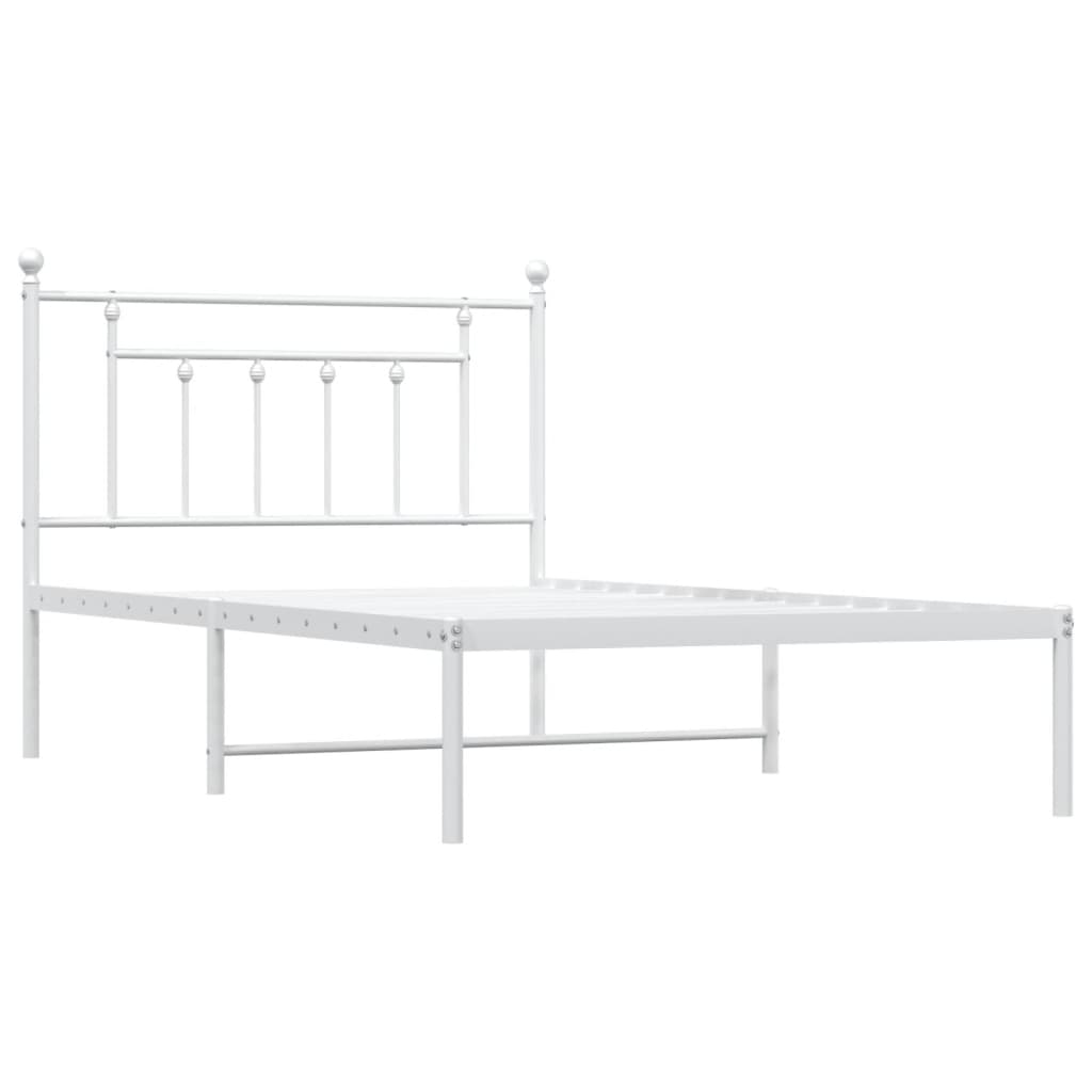 Bed frame with headboard metal white 107x203 cm