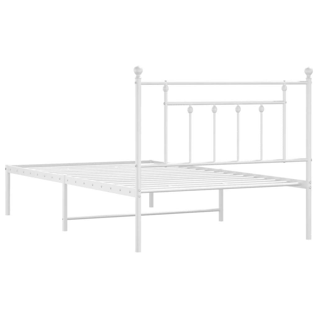 Bed frame with headboard metal white 107x203 cm
