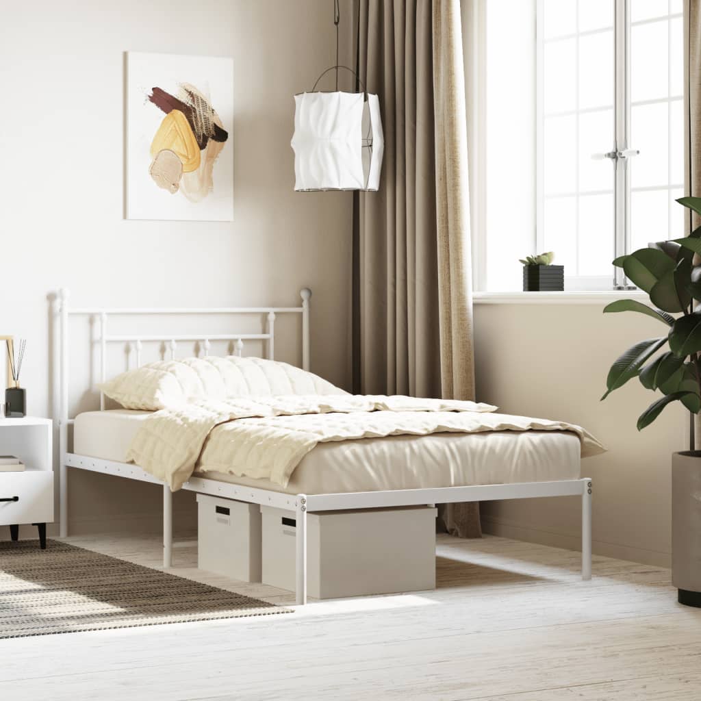 Bed frame with headboard metal white 107x203 cm