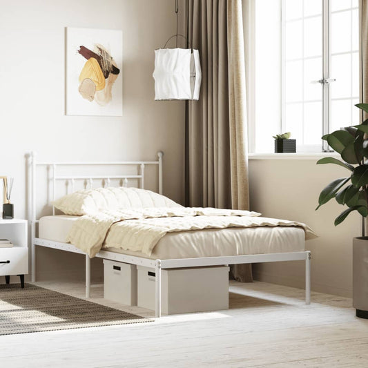 Bed frame with headboard metal white 107x203 cm